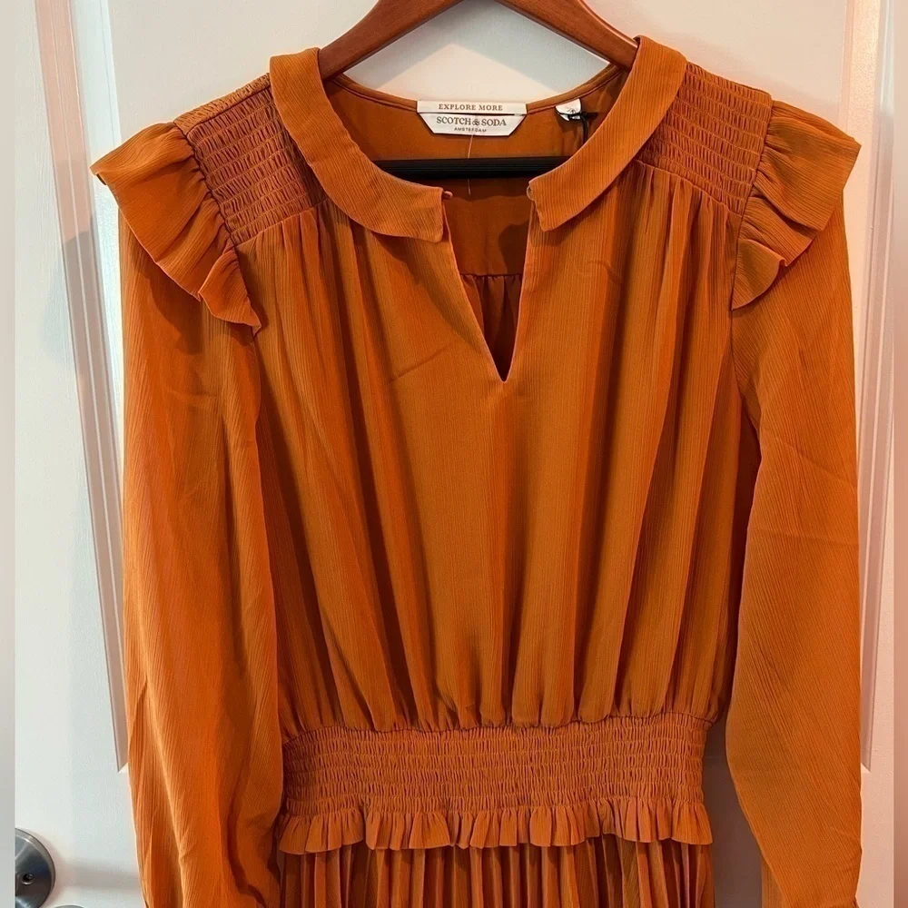 Scotch & Soda Smocked Mini Dress in Pumpkin Spice